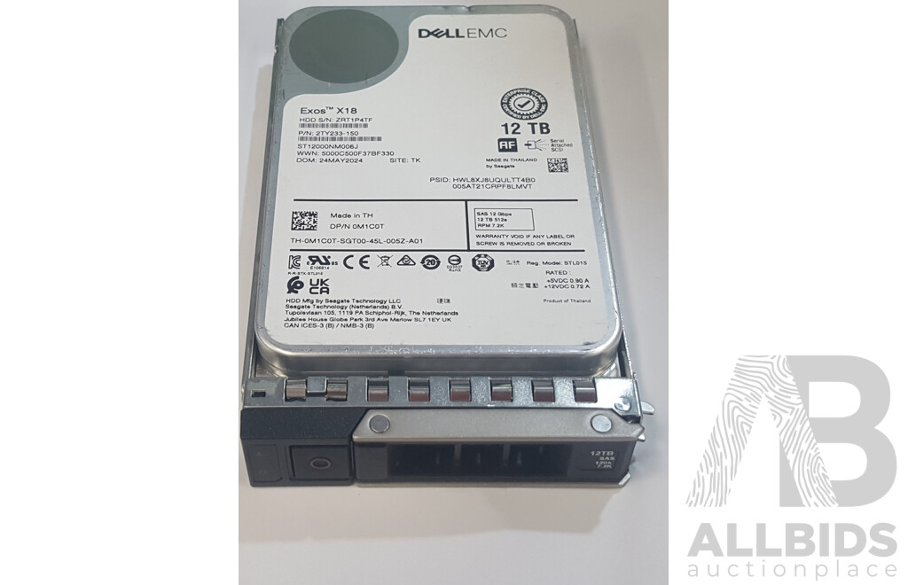 Dell (ST12000NM006J) Exos X18 12TB 512e 7.2K SAS 12Gbps 3.5-Inch Hard Drive