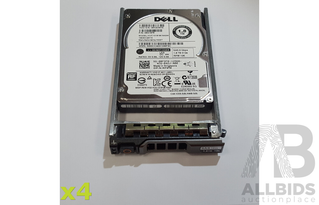 Dell (HUC101818CS4204) 1.8TB 512e 10K SAS 6Gbps 2.5-Inch Hard Drive - Lot of Four