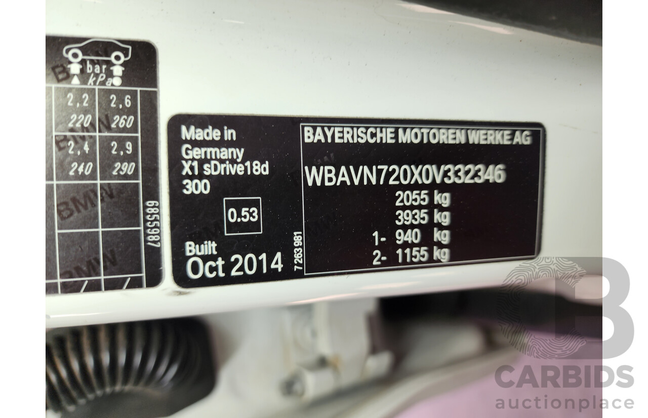 01/2015 Bmw X1 Sdrive 18d E84 MY15 4d Wagon White 2.0L