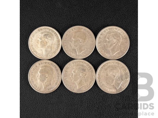 Six Australian KGVI Silver Florins Including 1946(4), 1947(2) .500