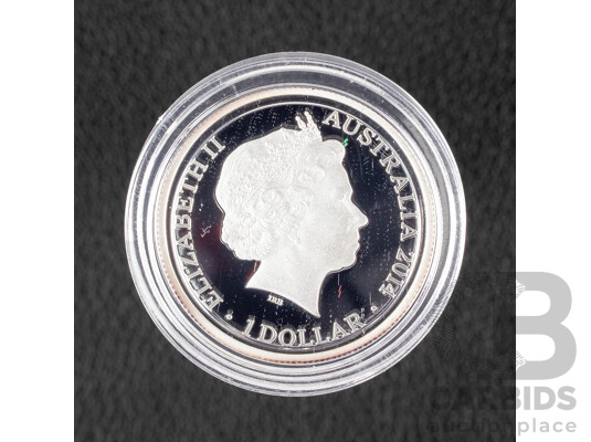 Australian 2014 Silver Proof One Dollar Coin, Kangaroo at Sunset.