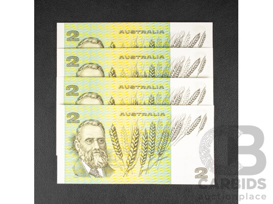 Four Australian 1976 UNC Two Dollar Notes, Knight/Wheeler