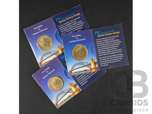 Australian 2007 One Dollar Mint Mark Set. 75 Years Harbour Bridge