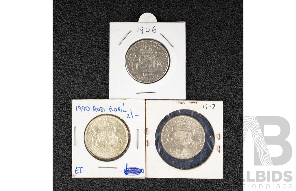 Three Australian Silver Florins Including 1940, 1946, 1947
