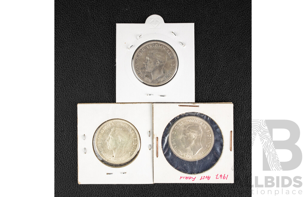 Three Australian Silver Florins Including 1940, 1946, 1947