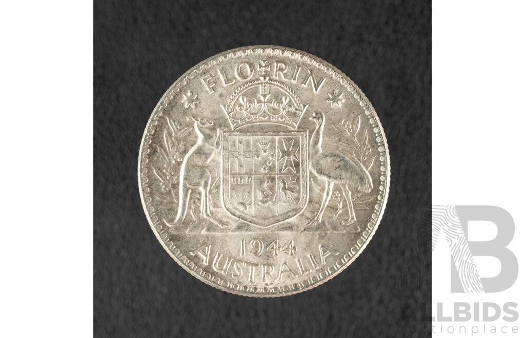 Australian 1944 KGVI Silver Florin, High Grade .925
