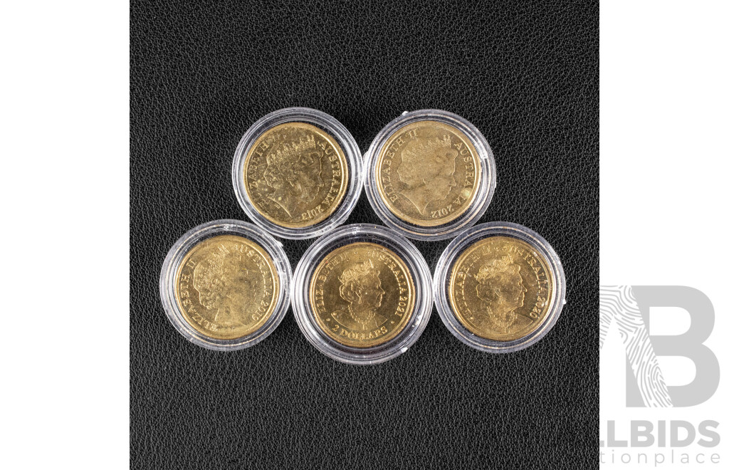 Six Australian Commemorative Two Dollar Coins