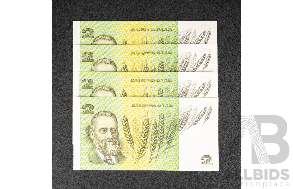 Four Australian 1976 UNC Two Dollar Notes, Knight/Wheeler