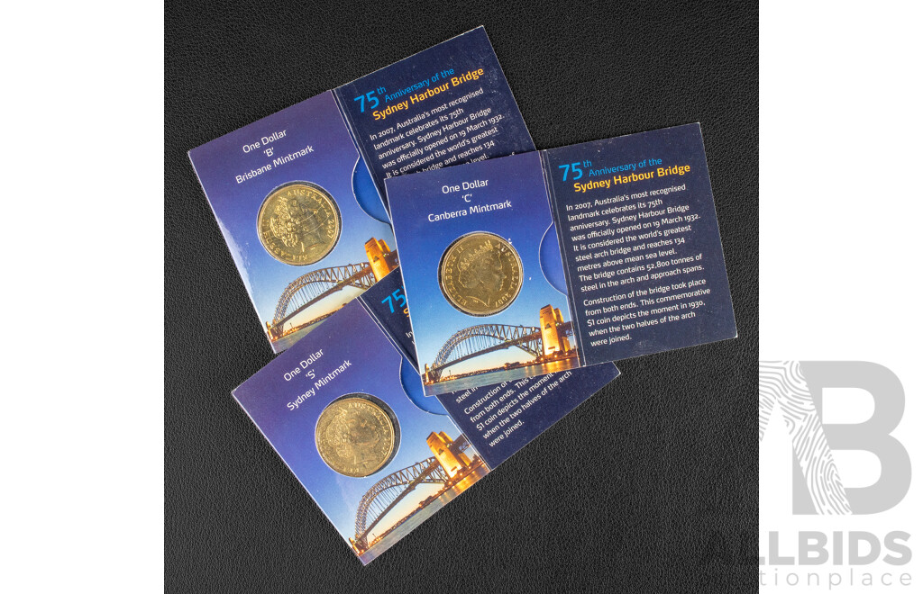 Australian 2007 One Dollar Mint Mark Set. 75 Years Harbour Bridge