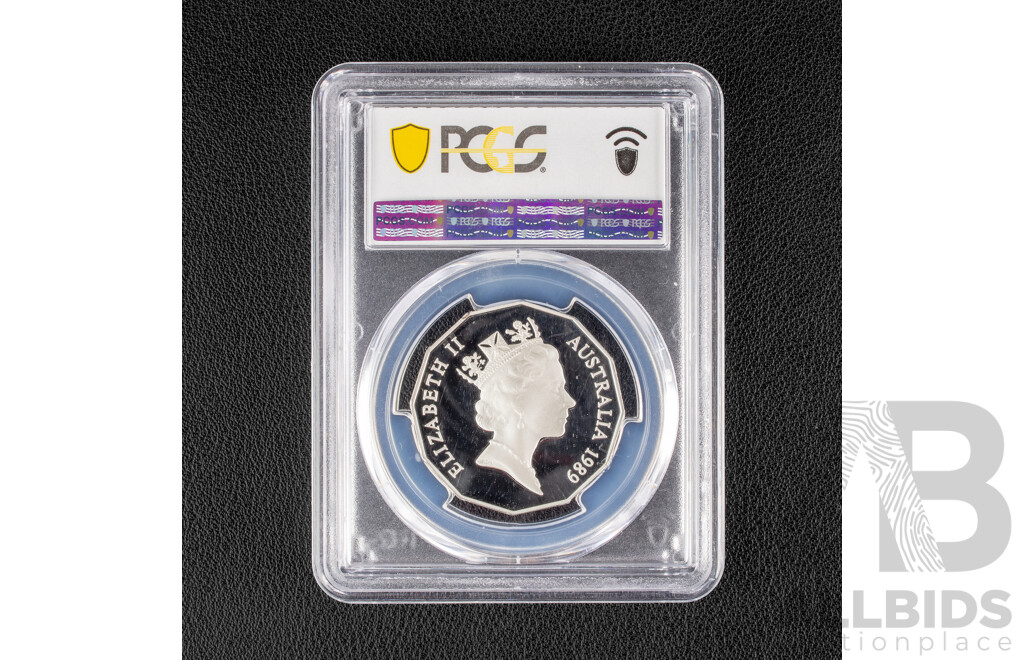 Australian 1989 Silver Proof Fifty Cent Coin, Graded PCGS. Brisbane Commonwealth Games