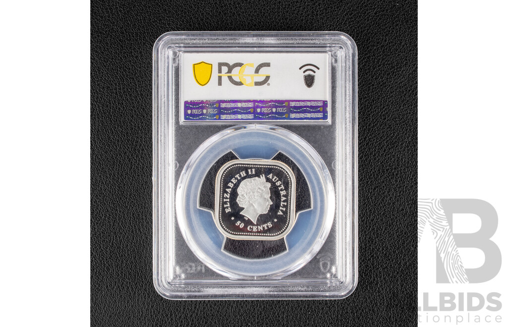 Australian Perth Mint 2002P Square silver Fifty Cent Coin, Kookaburra, Graded PCGS