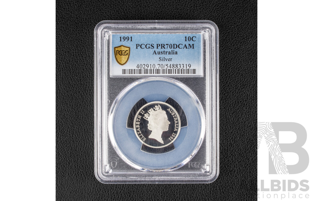 Australian 1991 Silver Proof Ten Cent Coin, Graded PCGS