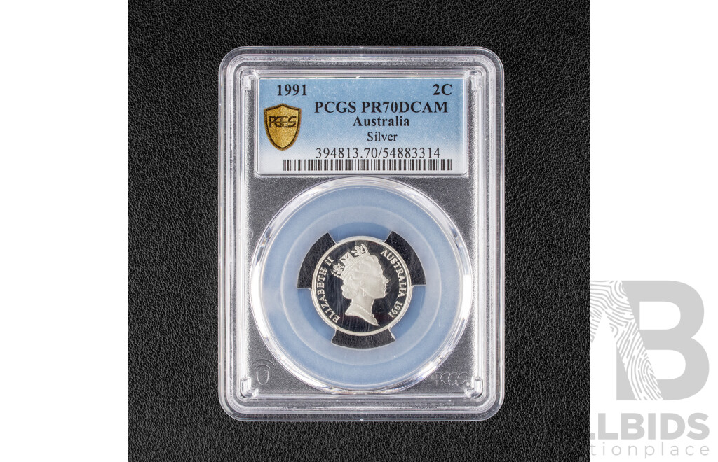 Australian 1991 Silver Proof Two Cent Coin. Graded PCGS.