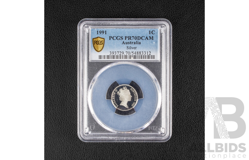Australian 1991 Silver Proof One Cent Coin, Graded PCGS.