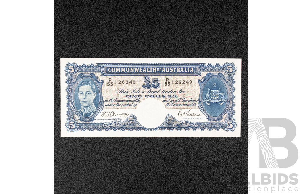 Australian 1941 a/UNC Five Pound Note, Armitage/McFarlane