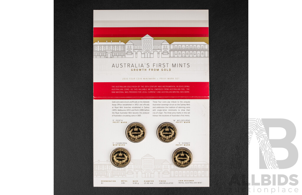 Australian 2016 Four One Dollar Mint and Privy Mark Coin Set. Australia's First Mint