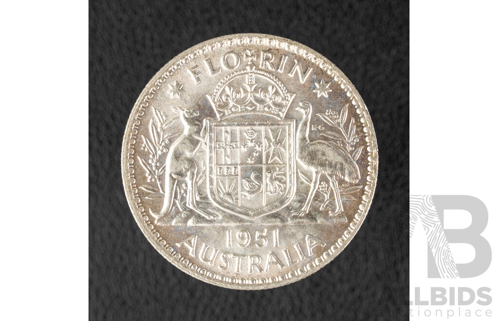Australian 1951 UNC Silver Florin Federation .500