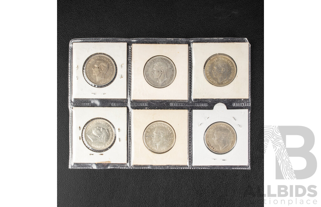 Six Australian King George V Silver Florins, 1938-1943 .925