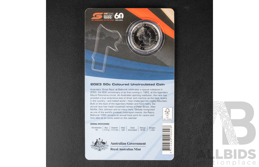 Australian 2023 Fifty Cent Coin, 60th Anniversary Bathurst 500