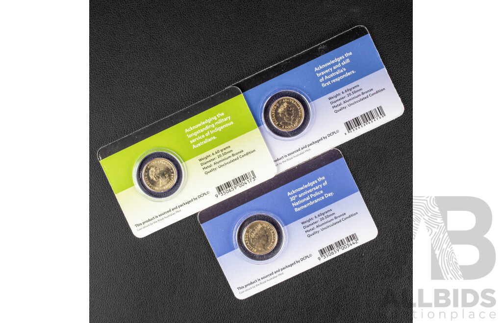 Three Australian RAM Coloured Commemorative Two Dollar Coins 2019, 2022