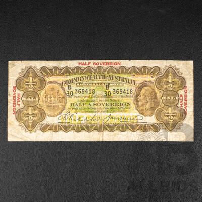 Australian 1928 Half Sovereign/Ten Shillings Note, Riddle/Heathershaw