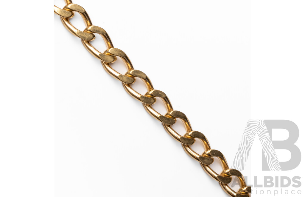 9ct Yellow Gold Flat Curb Link Bracelet, Length - 20cms - 17.43gms