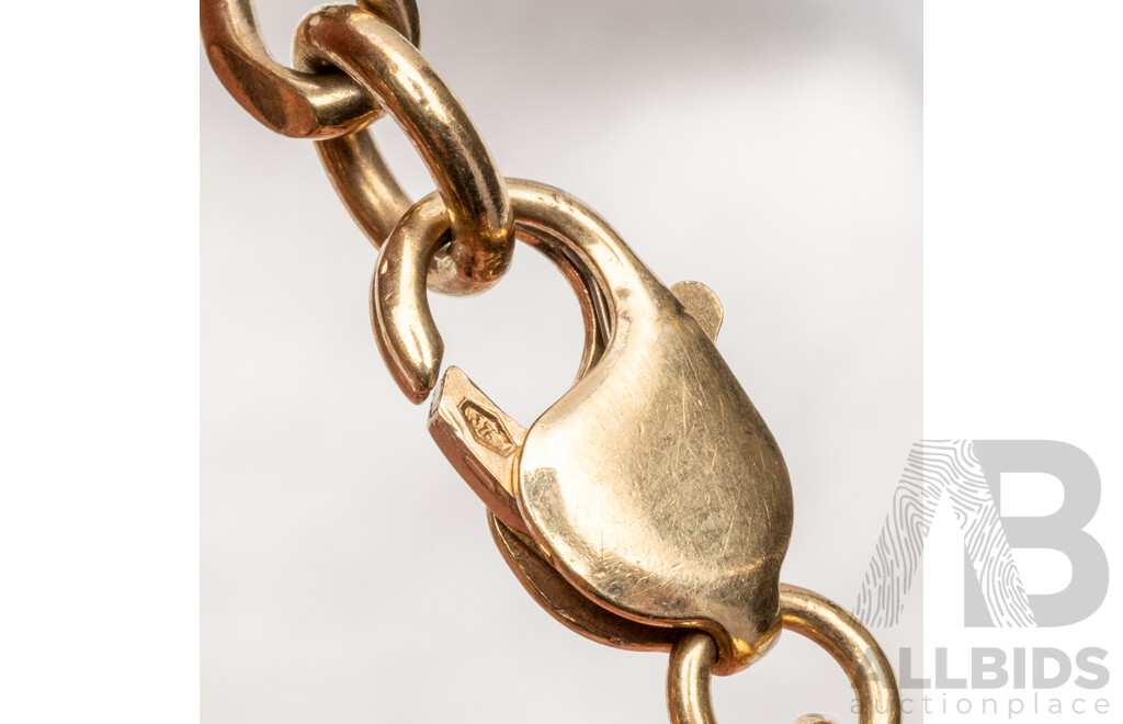 9ct Yellow Gold Flat Curb Link Bracelet, Length - 20cms - 17.43gms