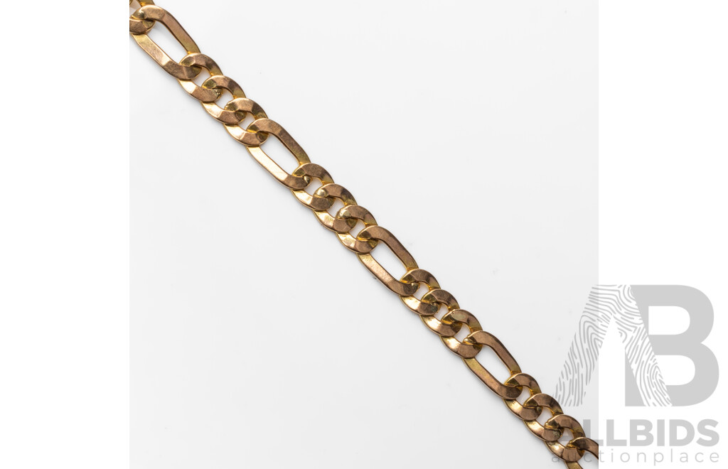 9ct Yellow Gold Figaro Bracelet. Length - 20.5cms - 9.30gms