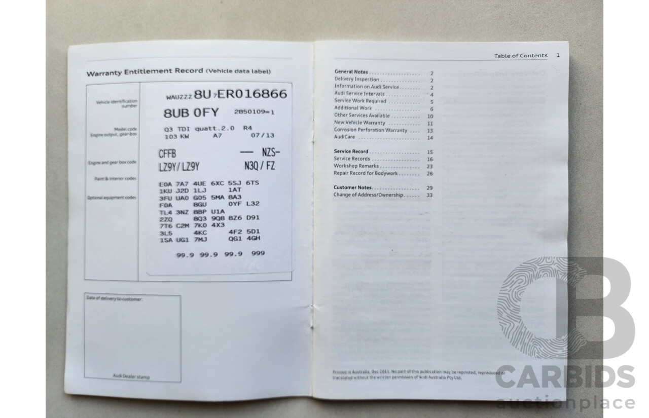 09/2013 Audi Q3 2.0 TDI Quattro (103kw) 8U MY14 4d Wagon Black 2.0L