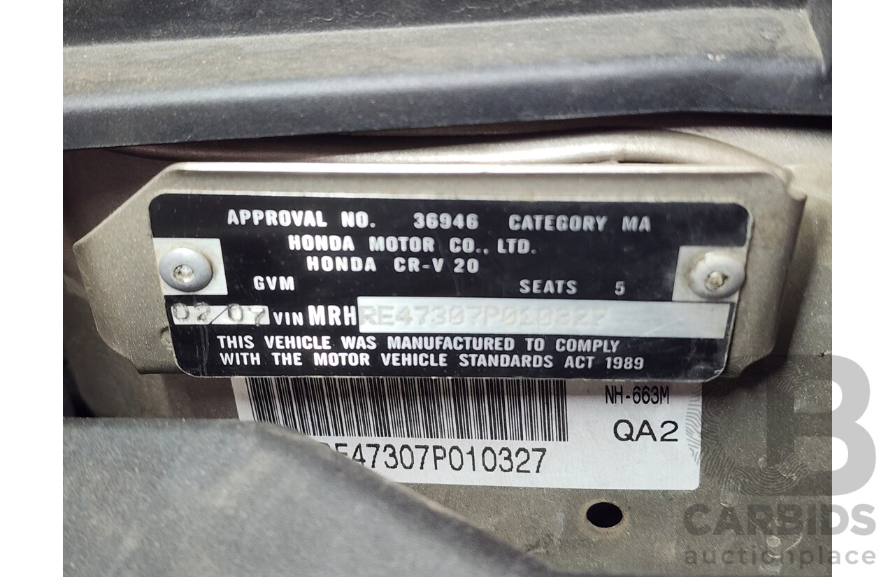 02/2007 Honda CRV (4x4) MY07 4d Wagon Gold 2.4L