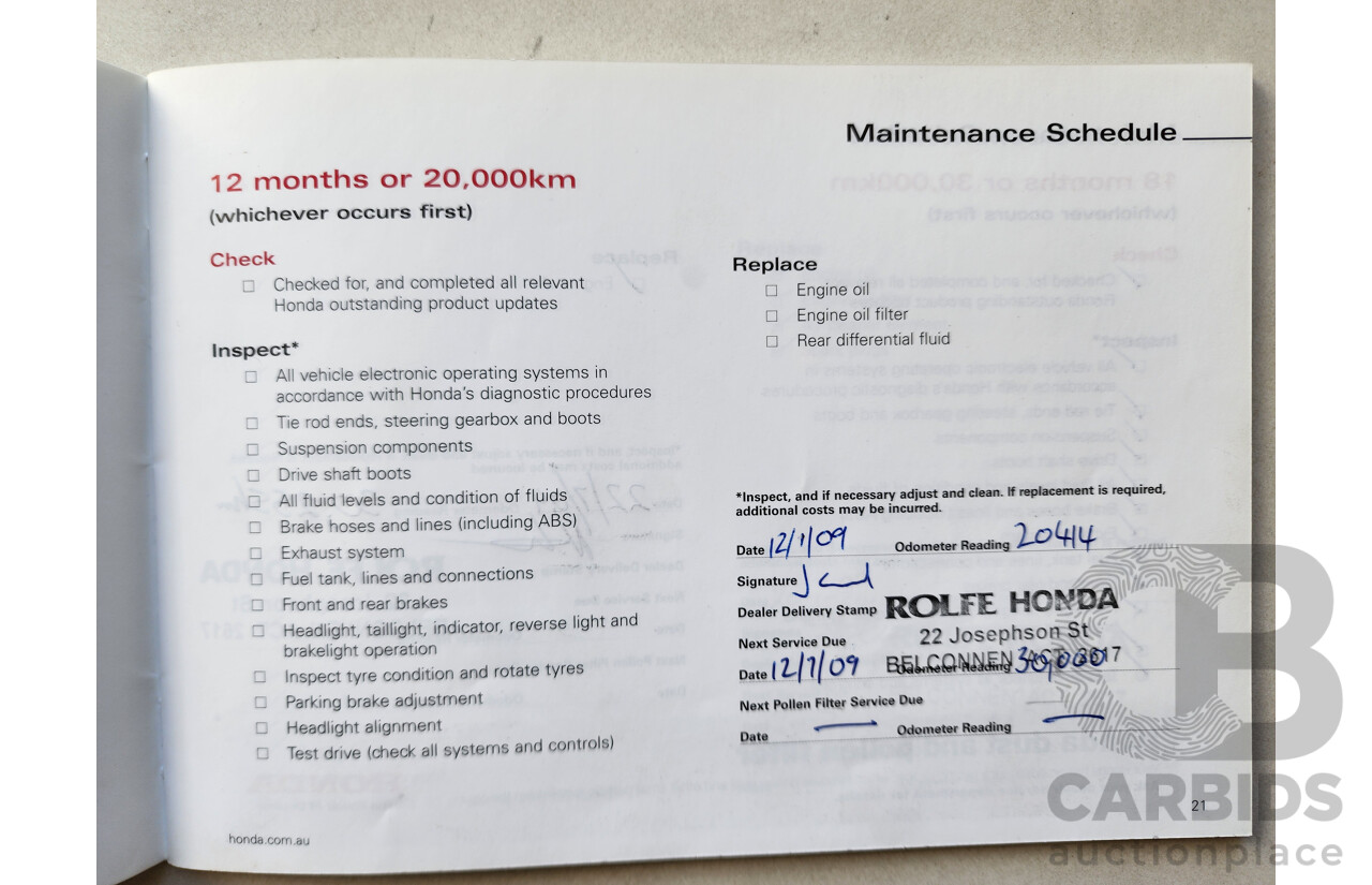 02/2007 Honda CRV (4x4) MY07 4d Wagon Gold 2.4L
