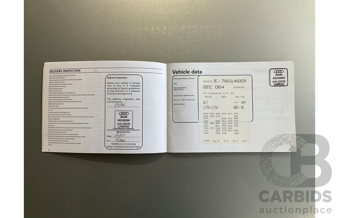 10/2006 Audi A4 2.0 B7 4d Sedan Silver 2.0L