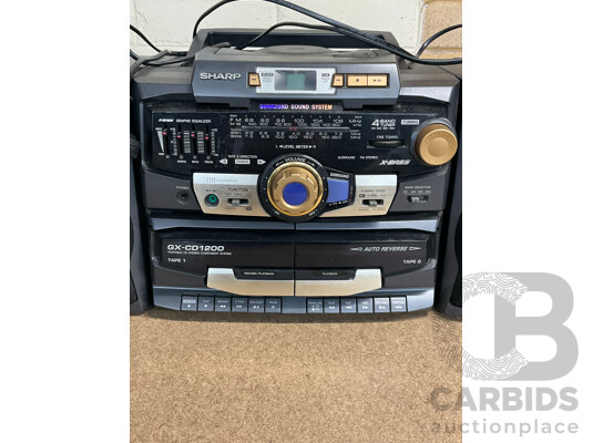 Vintage SHARP (GX-CD1200W BK)Portable CD & Double Cassette Stereo Compenent System