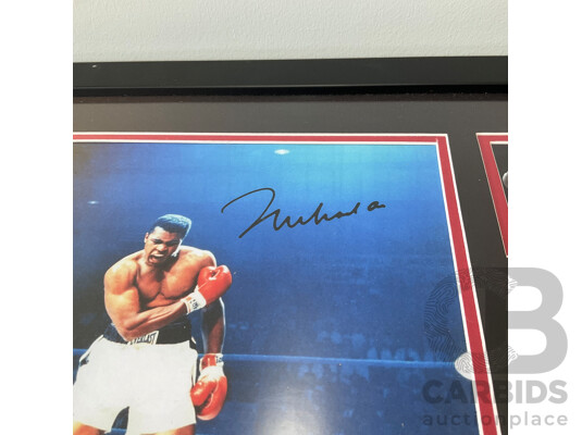 Framed Muhammad Ali Commemorative Photo Montage Featuring a Reproduction Signature and a Limited Edition Numbering of 386/500