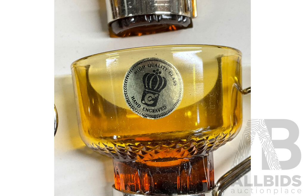 Vintage 1970s Italian 24 Piece Amber Glass Espresso Cups & Saucer Set