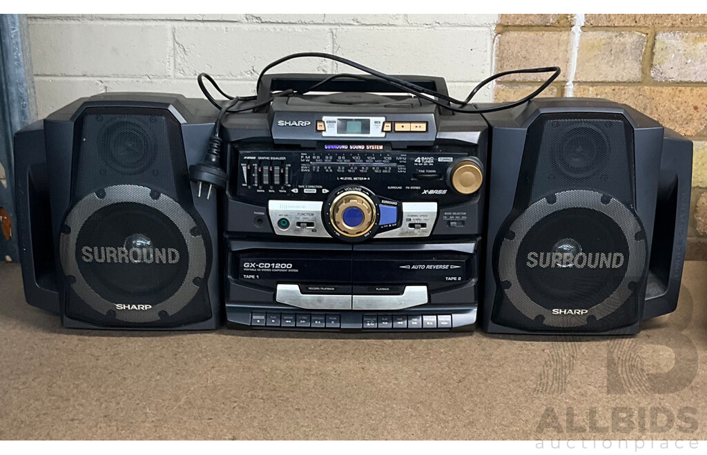 Vintage SHARP (GX-CD1200W BK)Portable CD & Double Cassette Stereo Compenent System