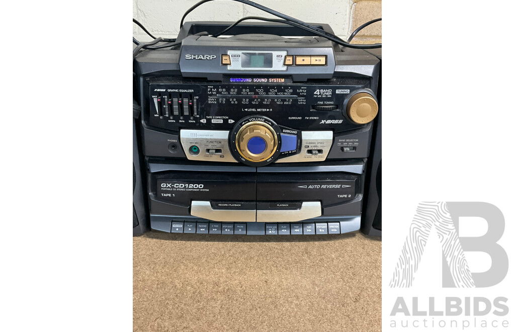 Vintage SHARP (GX-CD1200W BK)Portable CD & Double Cassette Stereo Compenent System