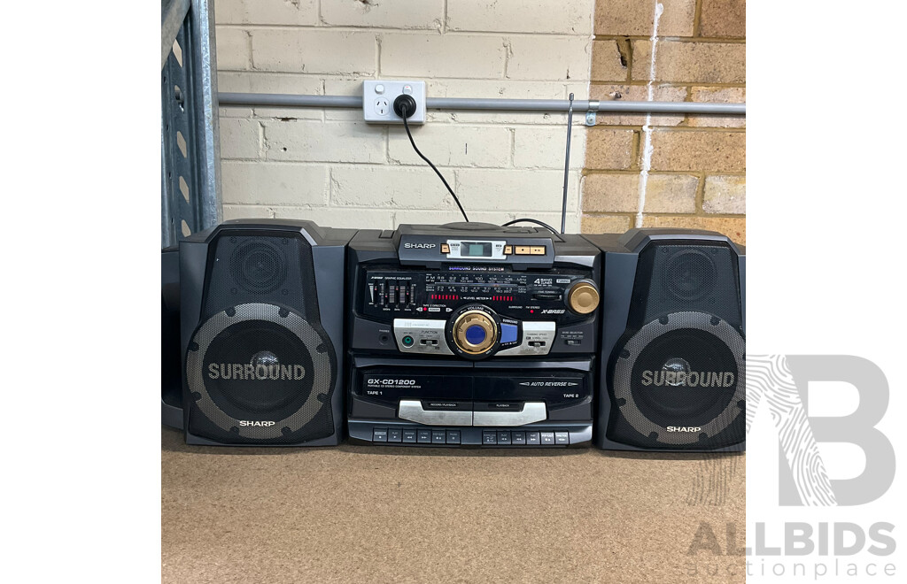 Vintage SHARP (GX-CD1200W BK)Portable CD & Double Cassette Stereo Compenent System