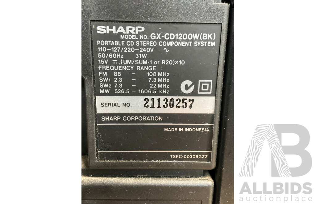 Vintage SHARP (GX-CD1200W BK)Portable CD & Double Cassette Stereo Compenent System