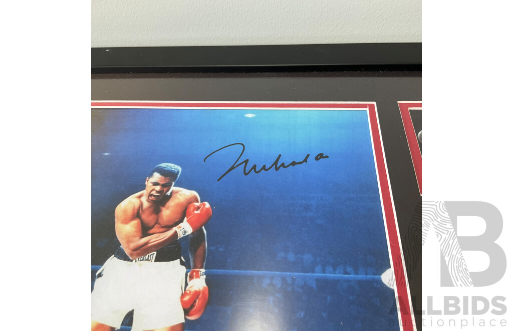 Framed Muhammad Ali Commemorative Photo Montage Featuring a Reproduction Signature and a Limited Edition Numbering of 386/500