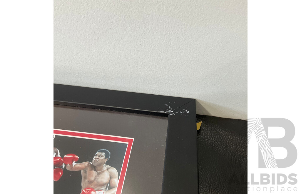 Framed Muhammad Ali Commemorative Photo Montage Featuring a Reproduction Signature and a Limited Edition Numbering of 386/500