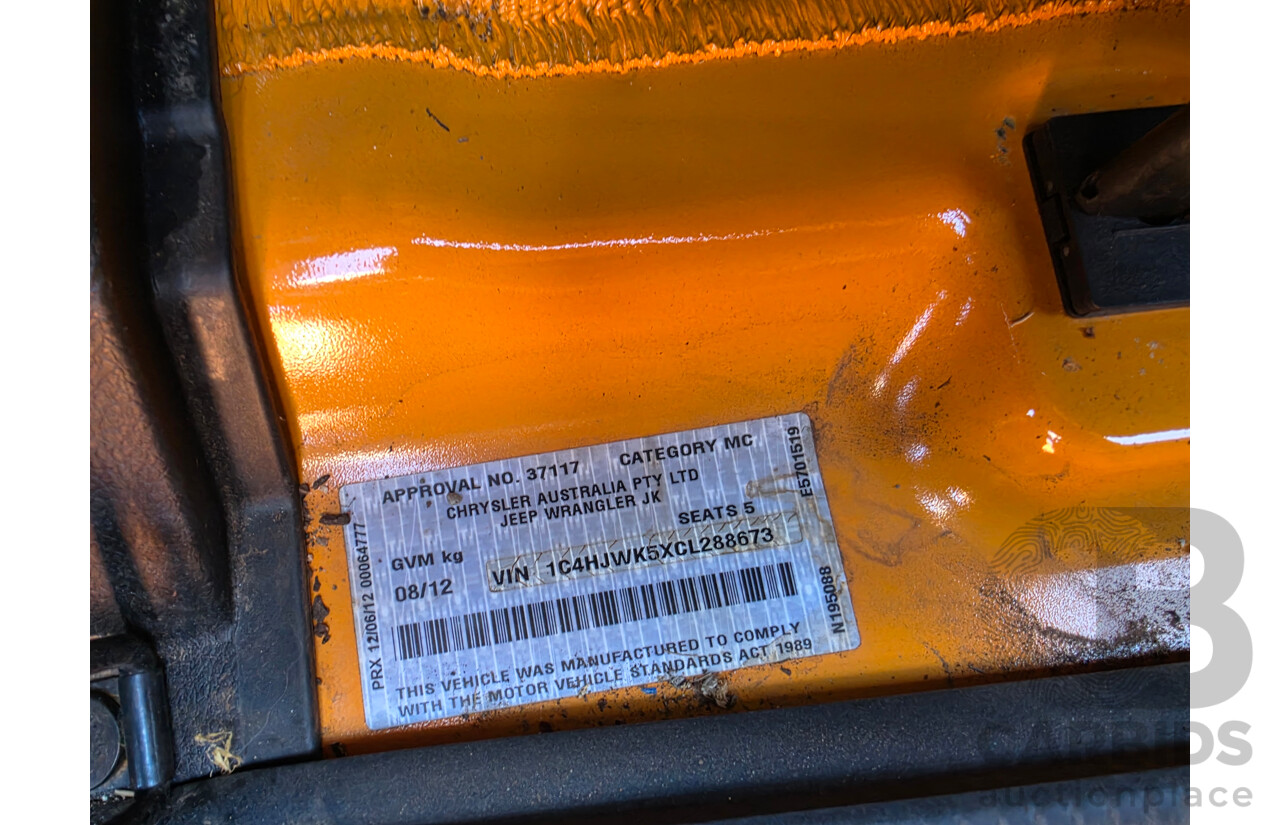 08/2012 Jeep Wrangler Unlimited Sport (4x4) MY11 4D Hardtop Orange Turbo 2.8L