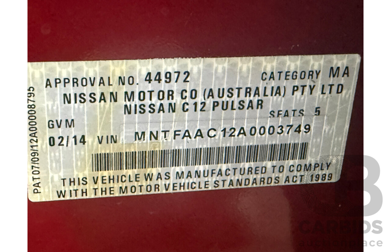 02/2014 Nissan Pulsar ST-L C12 5d Hatchback Red 1.8L