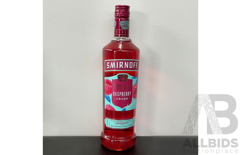 VODKA O 1L, ABSOLUT RASPBERRI 700ML, SMIRNOFF VODKA RASPBERRY CRUSH 700ML - LOT of 3