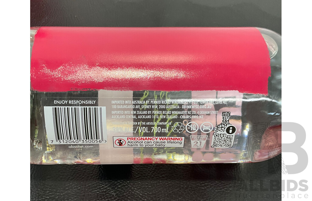 VODKA O 1L, ABSOLUT RASPBERRI 700ML, SMIRNOFF VODKA RASPBERRY CRUSH 700ML - LOT of 3