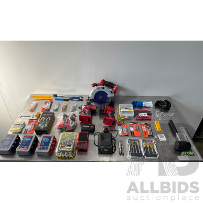 Assortment of Power & Hand Tools with Building Supplies