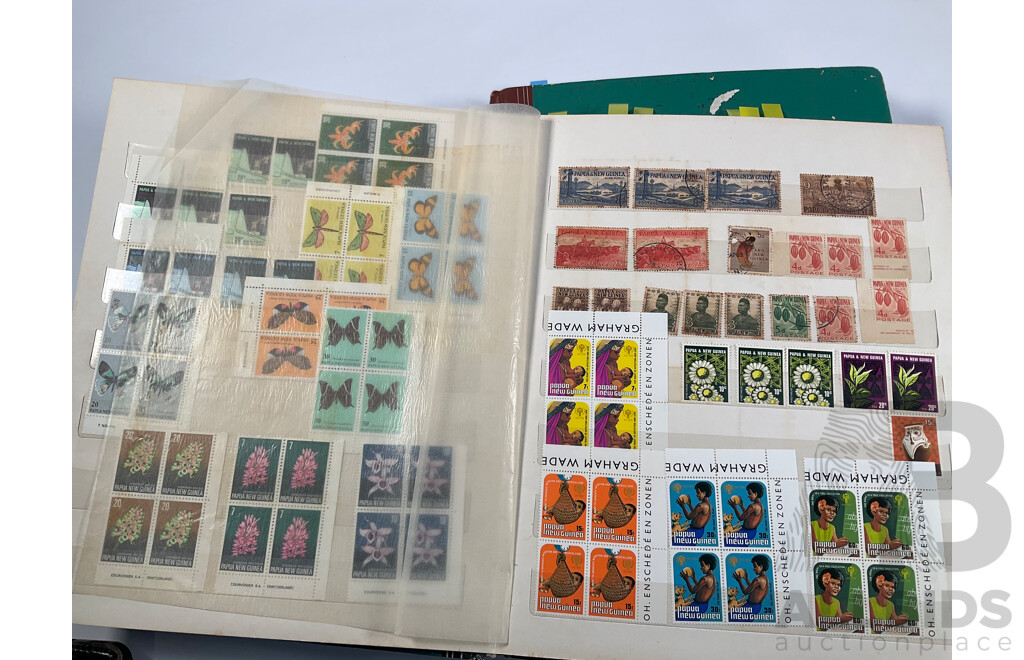 Two Albums of Vintage Papua New Guinea Stamps Including Mint Sheets, Blocks, Sets, One and Two Dollars, Stamp Packs