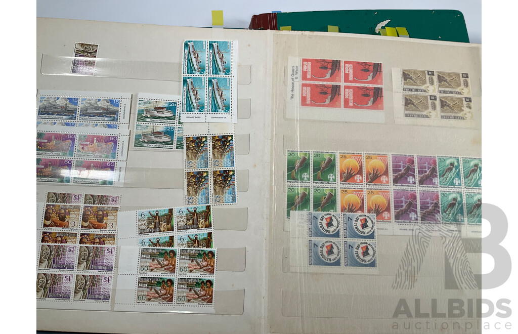 Two Albums of Vintage Papua New Guinea Stamps Including Mint Sheets, Blocks, Sets, One and Two Dollars, Stamp Packs