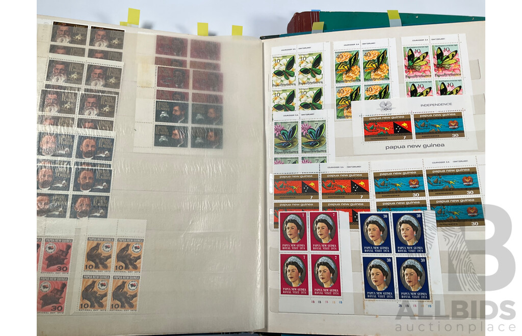 Two Albums of Vintage Papua New Guinea Stamps Including Mint Sheets, Blocks, Sets, One and Two Dollars, Stamp Packs