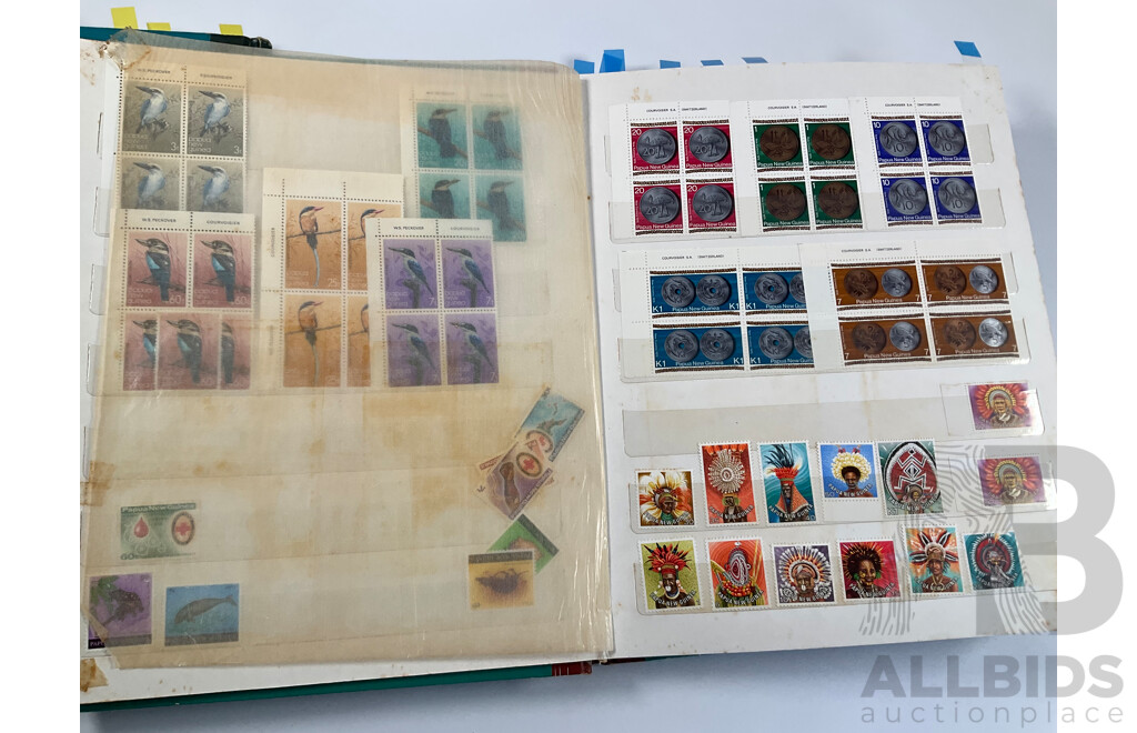 Two Albums of Vintage Papua New Guinea Stamps Including Mint Sheets, Blocks, Sets, One and Two Dollars, Stamp Packs